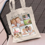 Bolso De Tela Fotos de la abuela personalizadas<br><div class="desc">A la abuela le encantará este collage de fotos personalizados. Puedes personalizar con seis fotos familiares de nietos,  familiares,  mascotas,  etc.,  y personalizar la expresión "Te amo" o "Te amamos",  y si se llama "Abuela",  "Nana",  "Mamá",  etc. También puede agregar los nombres de los nietos o nietos.</div>