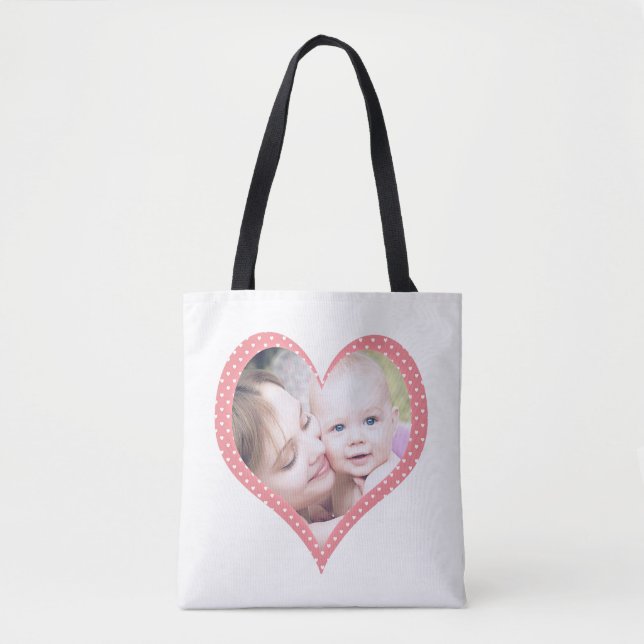 Bolso De Tela Fotos en el corazón de la madre personalizado (Anverso)