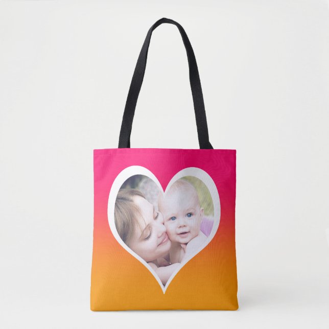 Bolso De Tela Fotos en el corazón de la madre personalizado (Anverso)