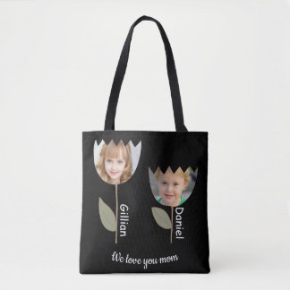 Bolso De Tela Fotos personalizadas de flores y nombres en Tote n
