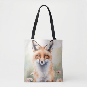 Bolso De Tela Fox de pintura de color de agua con flores de marg