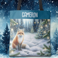 Fox en una noche de invierno en el bosque encantad