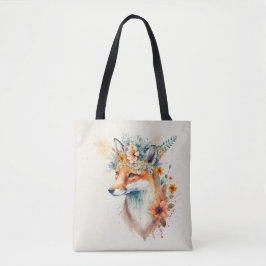 Bolso De Tela Fox Flower Crown Watercolor                       