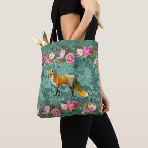 Bolso De Tela Fox rojo en la impresión verde del damasco con lo