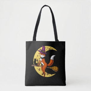 Bolso De Tela Fox Witch RIding A Broom Funny Halloween Animal