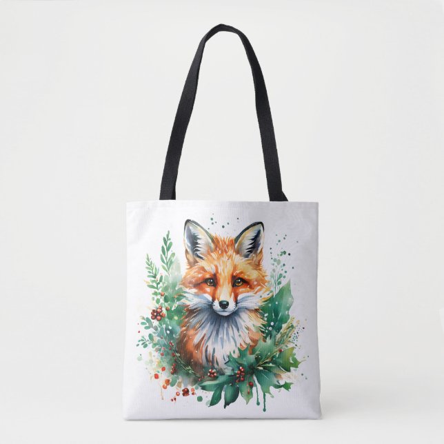 Bolso De Tela Fox y Holly con Berries Rojas (Anverso)