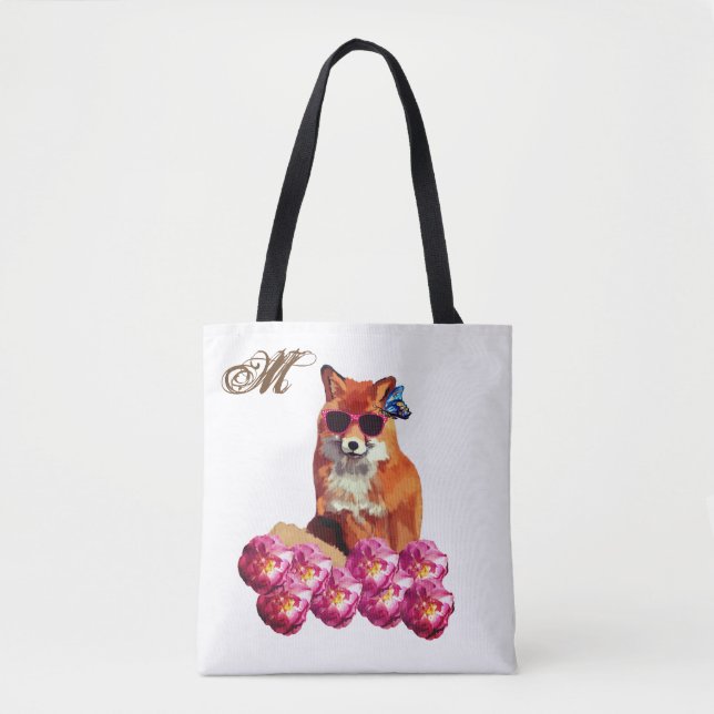 Bolso De Tela Fox y Rosas Art Personalizado Tote Bag (Anverso)