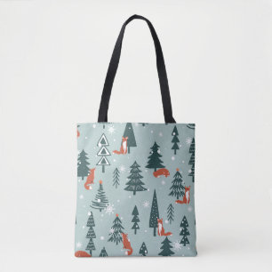 Bolso De Tela Foxes, fir-trees, snow, hand drawn. Colorful seaml