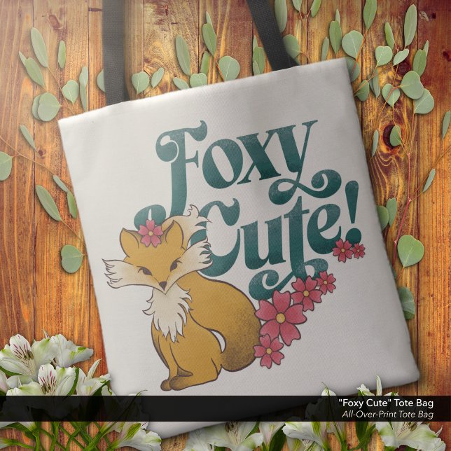 Bolso De Tela Foxy Cute con flores ("Foxy Cute" - Tote Bag with Cute Fox and Flowers Artwork.)