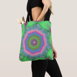 Bolso De Tela Fractal de color verde y rosa