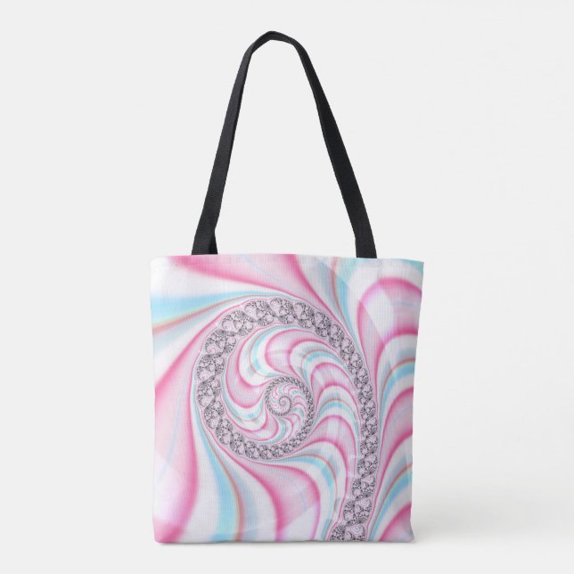 Bolso De Tela Fractal de espiral de caña azul pastel (Reverso)