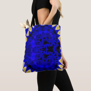 Bolso De Tela Fractal de la frontera azul y oro profundo