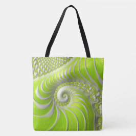 Bolso De Tela Fractal en espiral verde lima abstracto