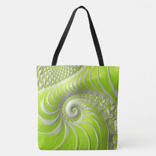 Bolso De Tela Fractal en espiral verde lima abstracto