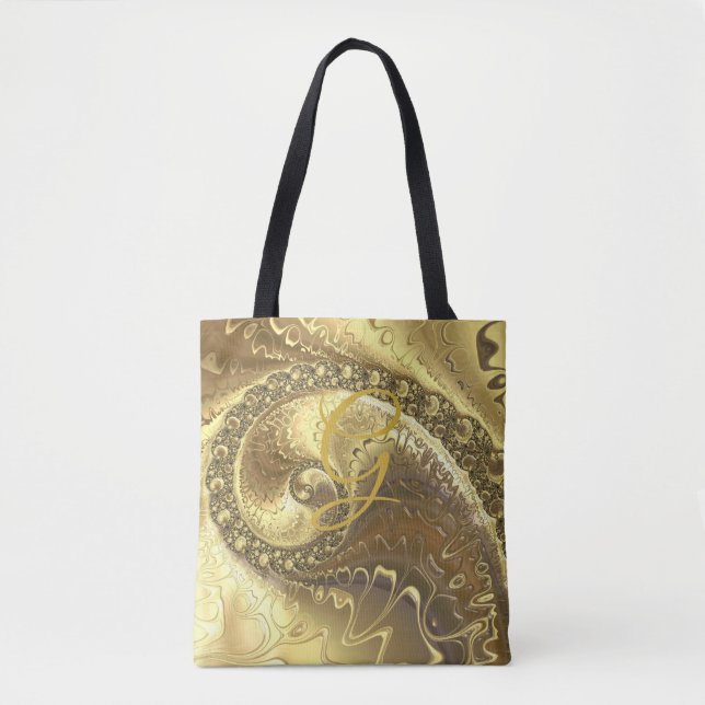 Bolso De Tela Fractal Gold Swirl Metallic Moderno Resumen (Anverso)