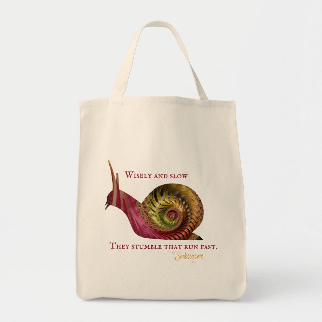Bolso De Tela Fractal rojo brillante con cita de Shakespeare (Frente)
