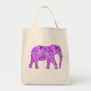 Bolso De Tela Fractal Swirl Elephant, Purple and Orchid