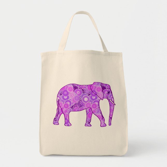 Bolso De Tela Fractal Swirl Elephant, Purple and Orchid (Frente)