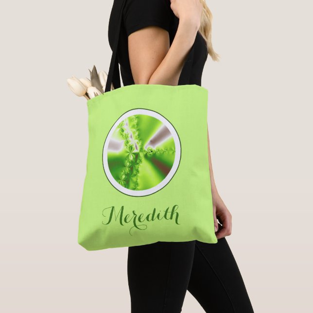 Bolso De Tela Fractal Verde Lime Personalizado Con Nombre (Detalle)