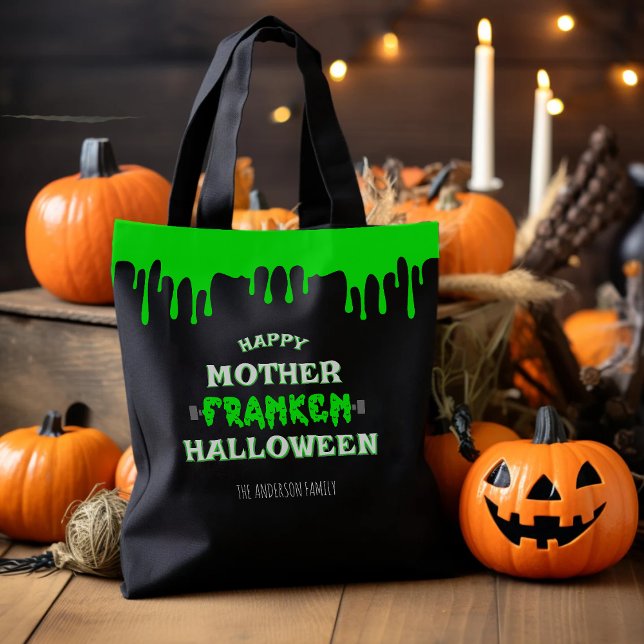 Bolso De Tela Francés honrados Feliz Madre Franken Halloween (Funny Frankenstein Happy Mother Franken Halloween Tote Bag
)