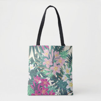 Bolso De Tela Frangipani Tropical: Vintage rosa-blanco.