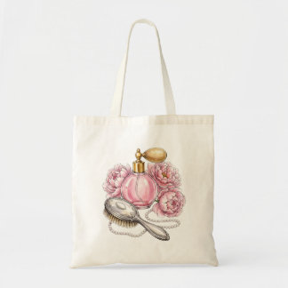 Bolso De Tela Frasco de perfume rosa vintage y perlas
