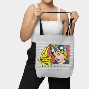 Bolso De Tela Frase divertida del retro gris del pop Art. 50