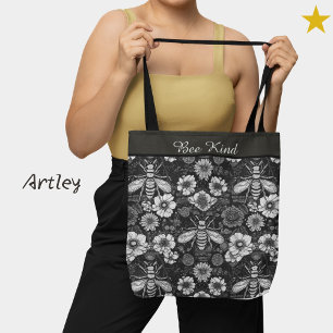 Bolso De Tela Frase Personalizado floral vintage de abejas blanc