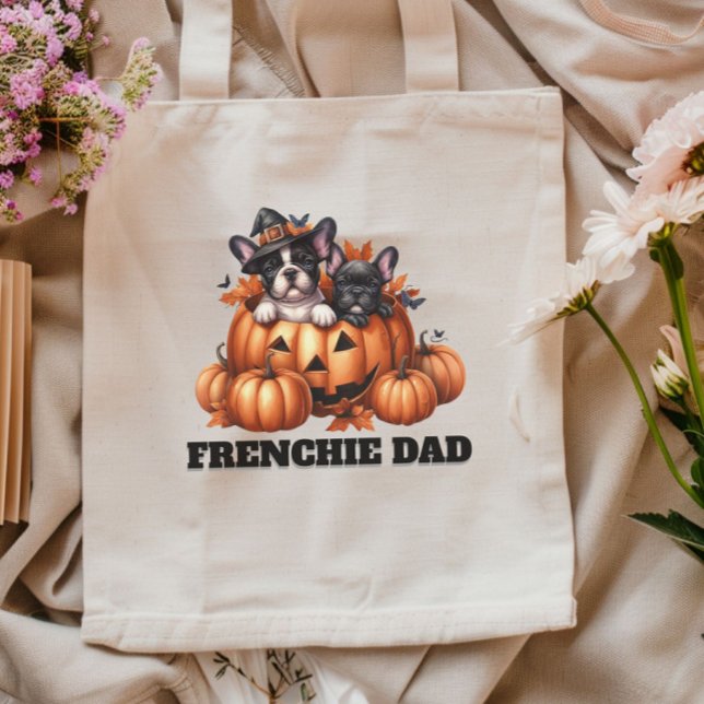Bolso De Tela French Bulldog Dad Halloween Pumpkins (Subido por el creador)