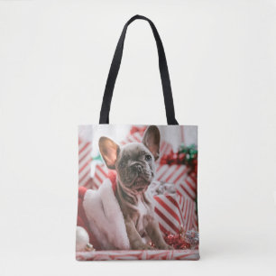 Bolso De Tela French Bulldog in Christmas Hat
