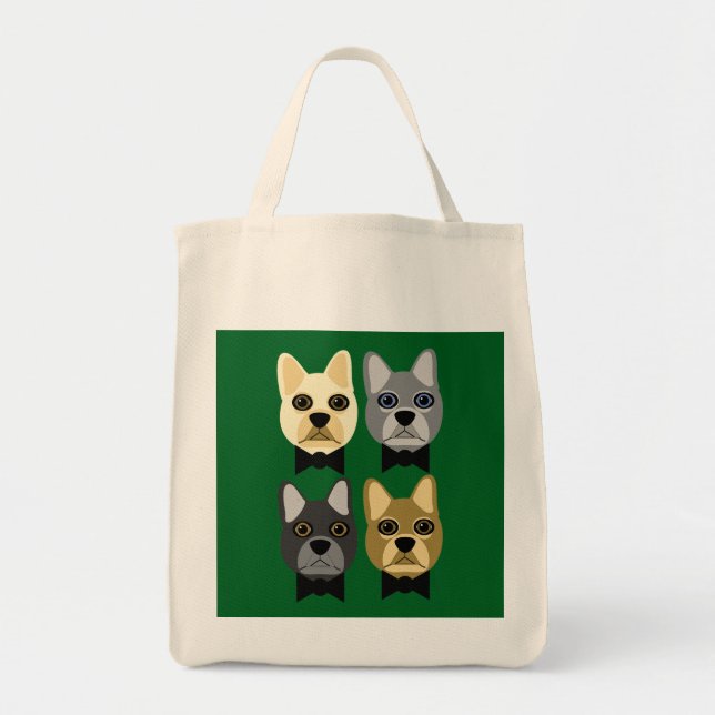 Bolso De Tela French Bulldogs Green (Frente)