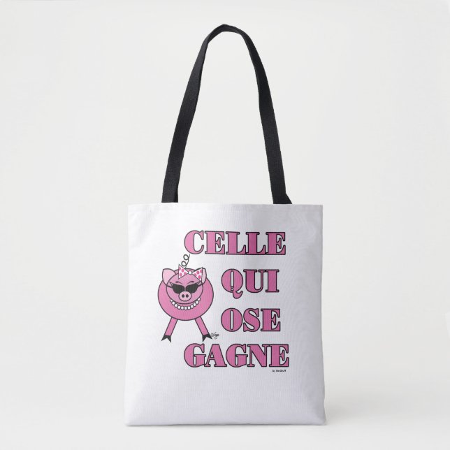 Bolso De Tela French Inspirational Encouragement Quote Pink Pig  (Anverso)
