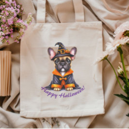 Bolso De Tela Frenchie Halloween Purple Robe Witchy Hat