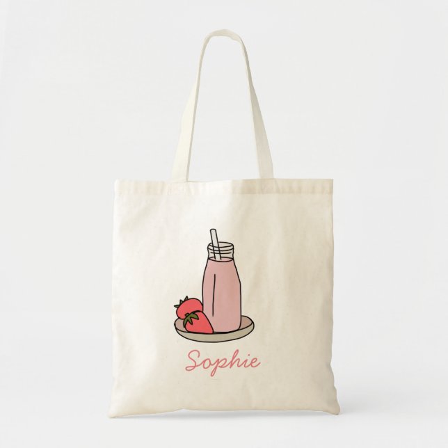Bolso De Tela Fresa Milkshake retro rosa (Frente)