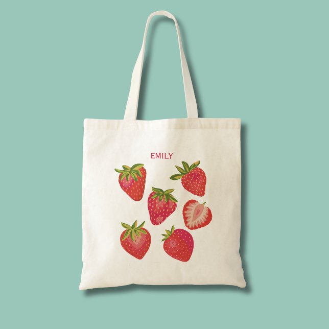 Bolso De Tela Fresa Roja Linda de Verano (Strawberry personalized tote bag.)