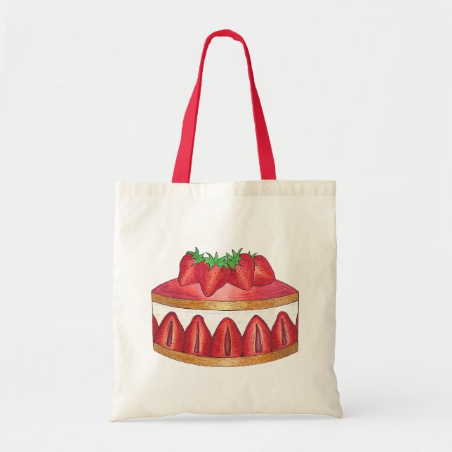 Bolso De Tela Fresa rosa Fraisier Cake Pastel francés (Frente)