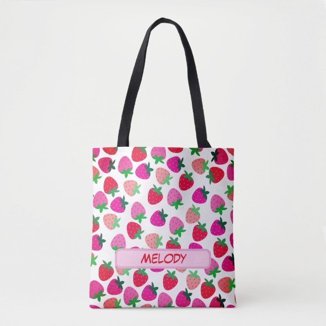 Bolso De Tela fresa rosa frutilla de verano tropical (Anverso)