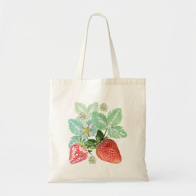 Bolso De Tela Fresas, bayas, rojas, frescas, maduras, dulces, (Frente)