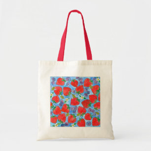 Bolso De Tela Fresas Blueberries Abejas Watercolor Fruta