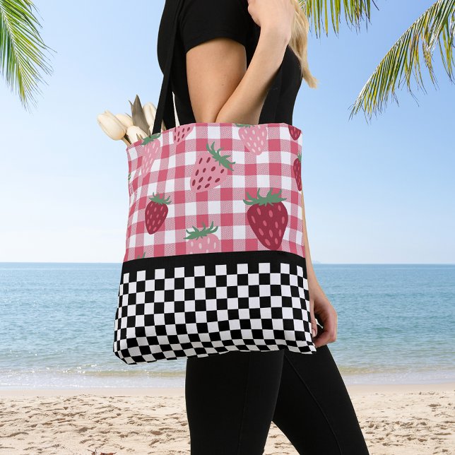 Bolso De Tela Fresas caprichosas y tablero de ajedrez (Subido por el creador)