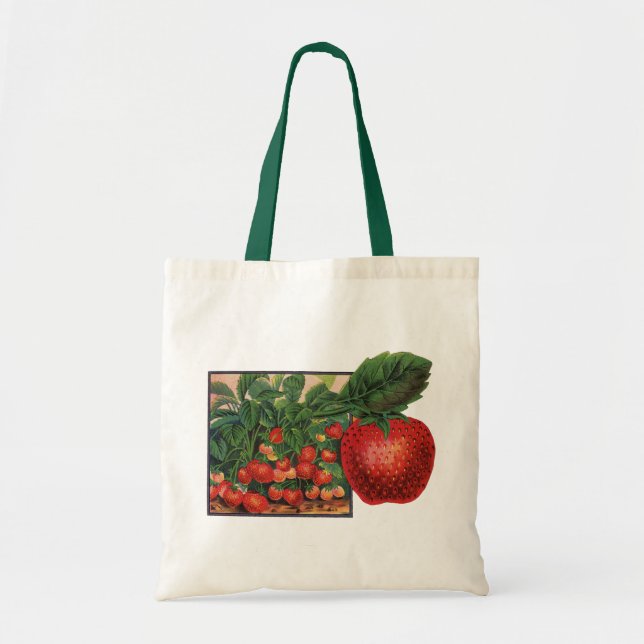 Bolso De Tela Fresas de época, fresas en una granja (Frente)