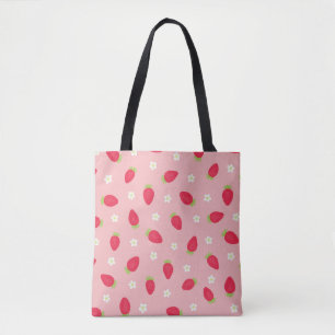 Bolso De Tela Fresas de Verano (gran escala) Rosa