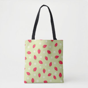 Bolso De Tela Fresas de Verano (gran escala) Verde