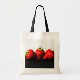 Bolso De Tela Fresas en blanco sobre negro btcna