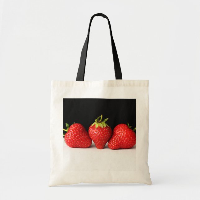 Bolso De Tela Fresas en negro sobre blanco (Frente)