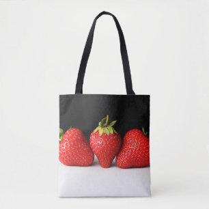 Bolso De Tela Fresas en negro sobre stm blanco