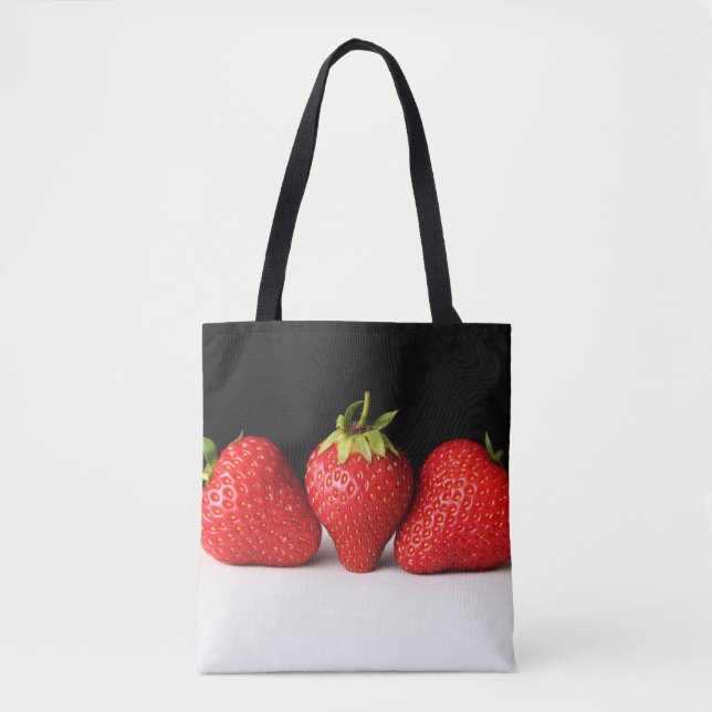 Bolso De Tela Fresas en negro sobre stm blanco (Anverso)
