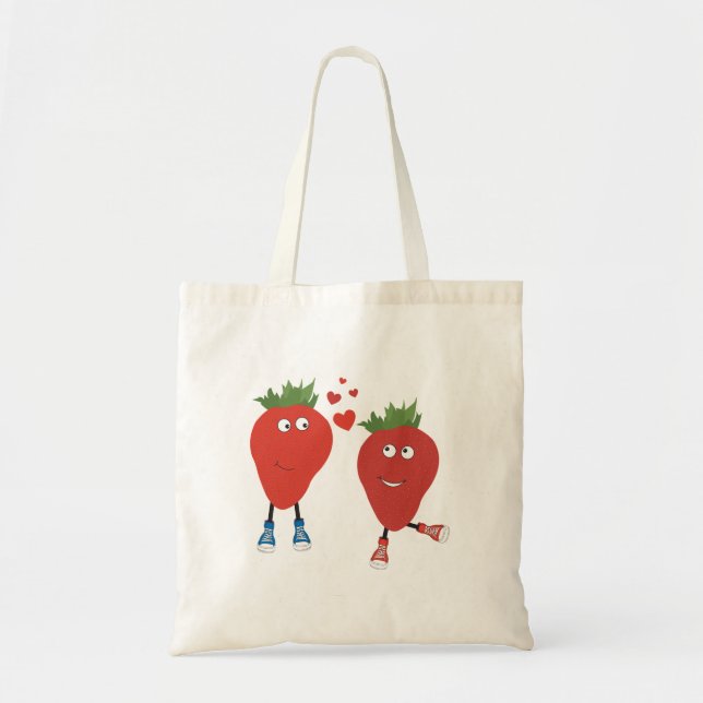 Bolso De Tela Fresas Graciosas Y Enamoradas (Frente)
