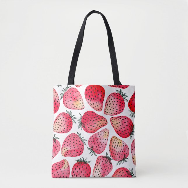 Bolso De Tela Fresas pintadas con acuarela y marea negra (Anverso)