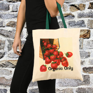 Bolso De Tela Fresas Vintage en Cesta, Comida Frutas Bayas